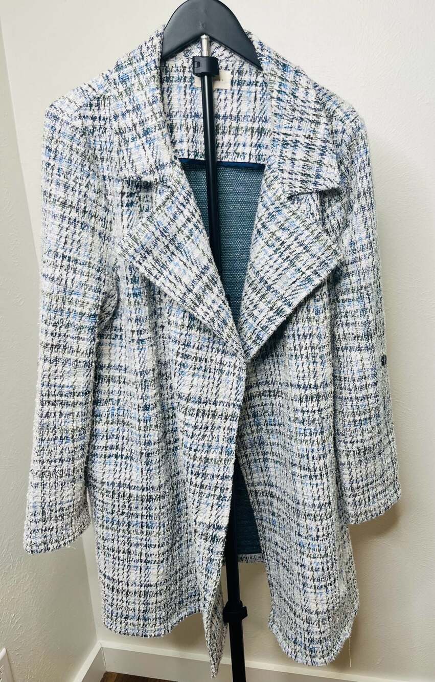 Tweed Bouclé Open-Front Mid-Length Jacket Quiet Luxury Chic